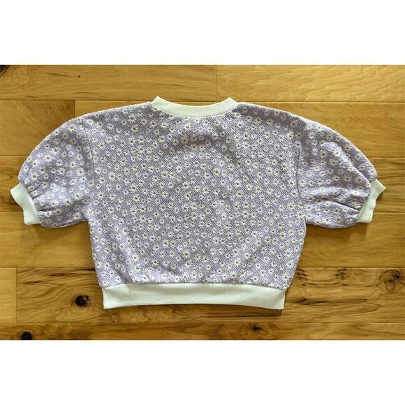 ems excite Cropped Pullover Sweatshirt Top Womens One Size Purple Daisy - Picture 2 of 6